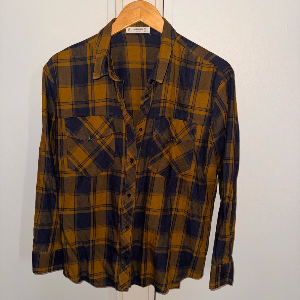 Mango Casual Blue and Yellow Button Down Shirt